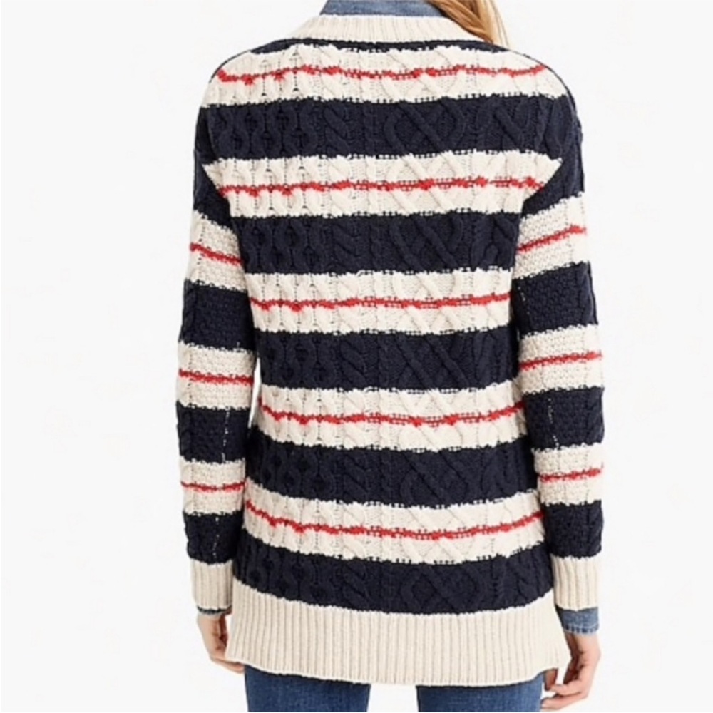J. Crew Blue Stripe Merino Wool Blend Gabby Cable Knit Tunic Sweater  MEDIUM NWT - Picture 6 of 10